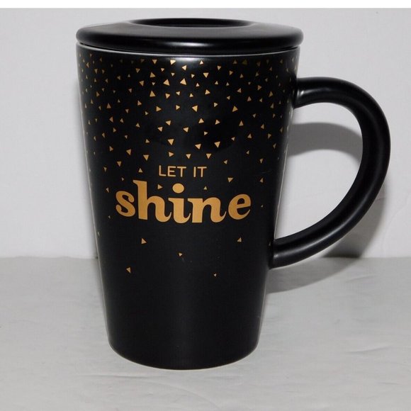 Davids Tea Perfect mug LET IT SHINE Black Gold with Lid 12 oz - Picture 1 of 6